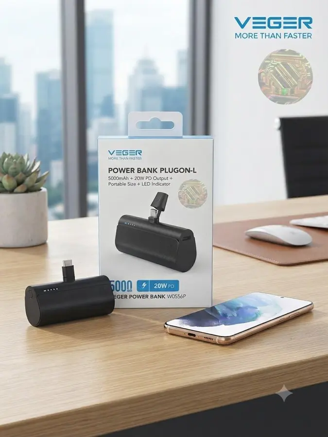 VEGER Plugon-L, 5,000mAh 20W plug-in power bank