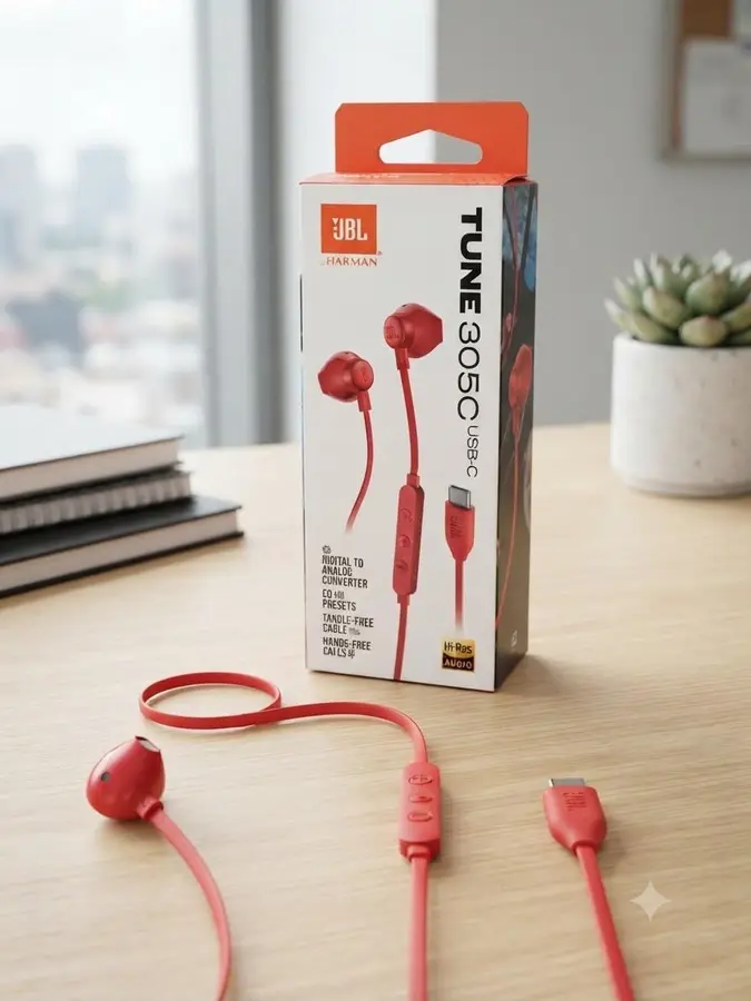 JBL Tune 305C, USB-C wired earphones, red