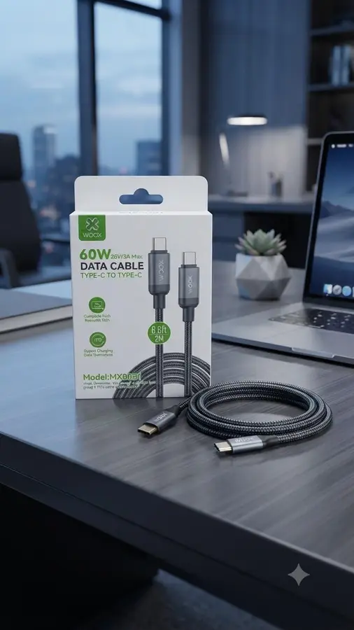 WOOX 60W data cable, USB-C to USB-C, 2M, grey