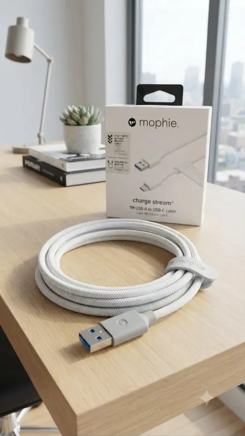 Mophie charge stream, 1M USB-A to USB-C cable, white