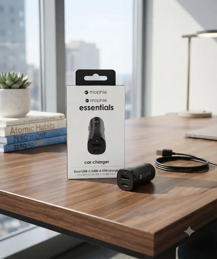 Mophie essentials car charger, Dual USB-C and USB-A